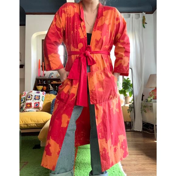 Handmade / Upcycled Red Orangy Tie Dye Duster Jacket-- Size Medium, NWT - Picture 1 of 5